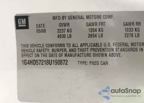 2008 Buick Lucerne Cxl from USA, damaged, VIN 1G4HD57218U190872